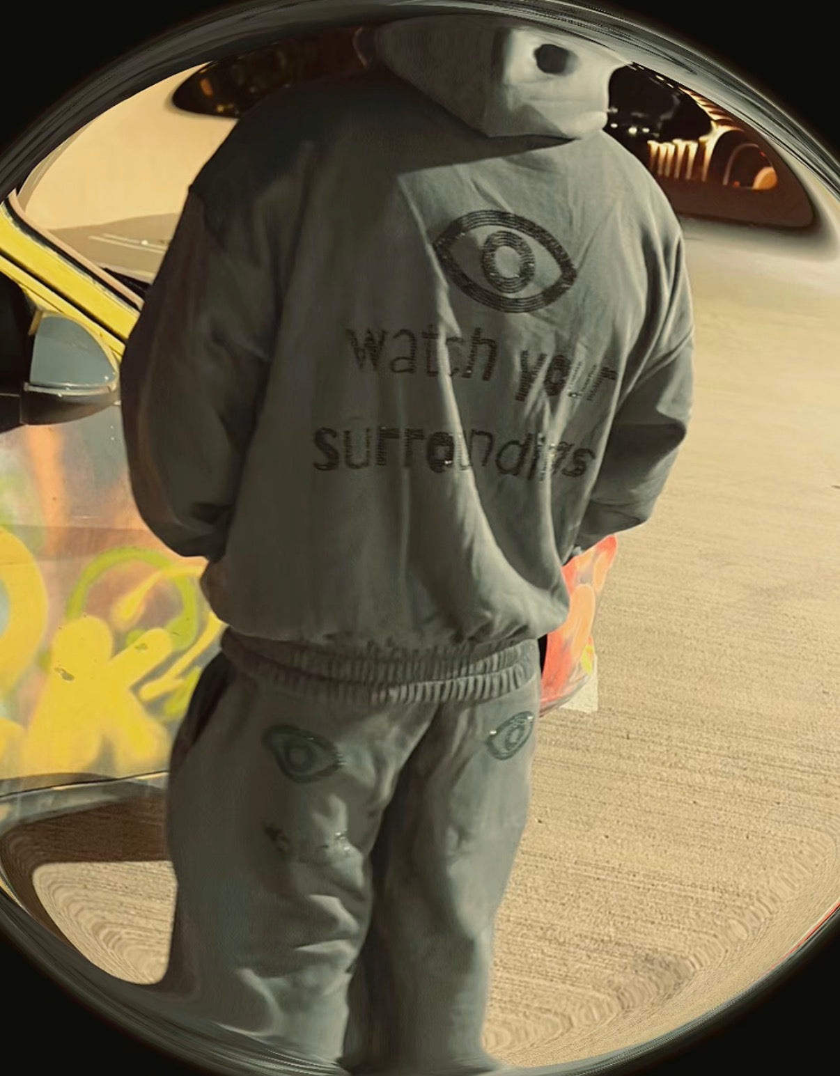 Heavyweight gray hoodie and sweatpants set with rhinestone accents – Watch Your Surroundings