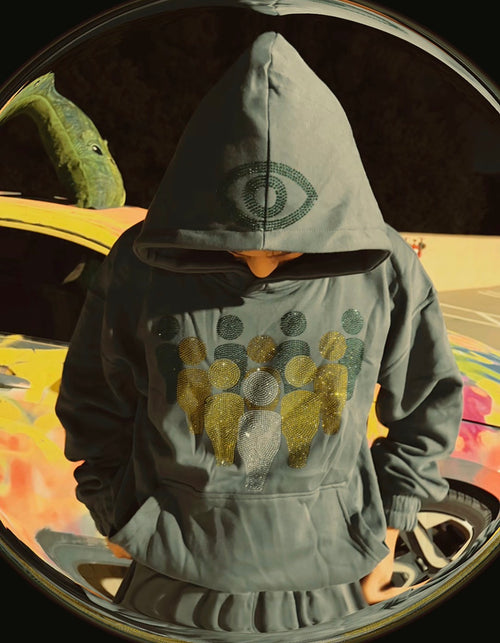 Watch Your Surroundings gray rhinestone sweatsuit – street style matching set