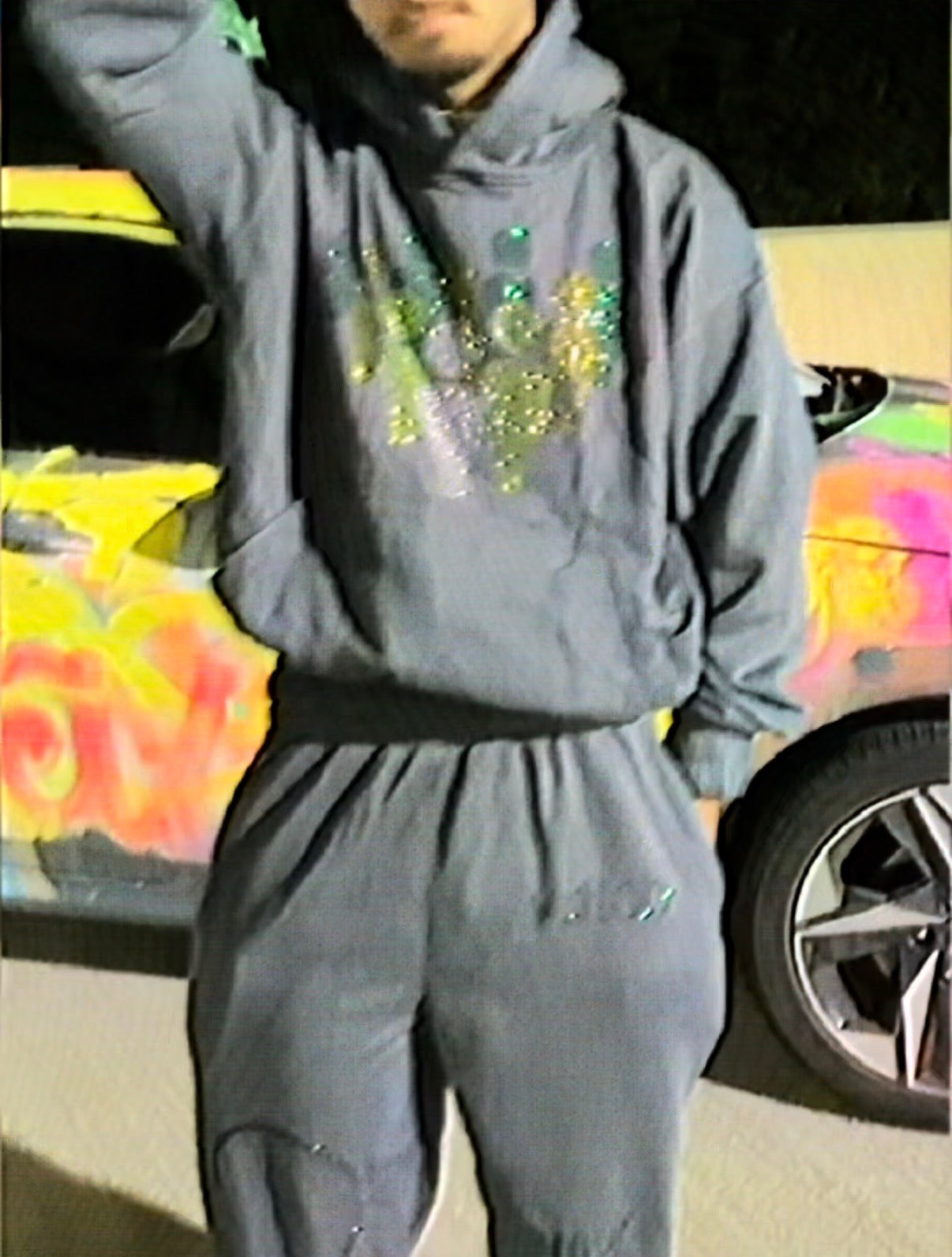 Gray full sweat set with rhinestone hoodie and matching sweatpants – Watch Your Surroundings